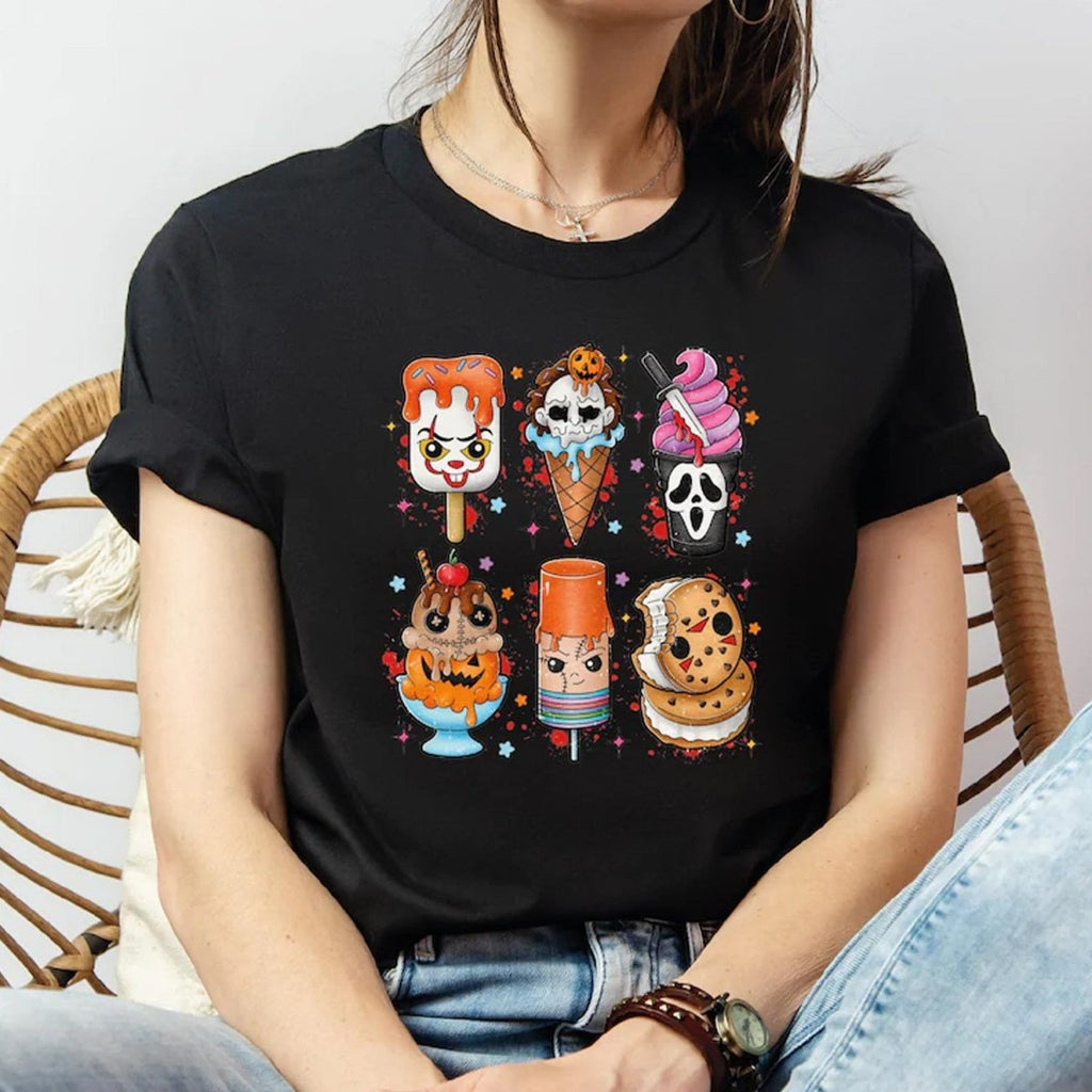 Halloween Horror Movie Characters Ice Cream T-Shirt - dcprintify