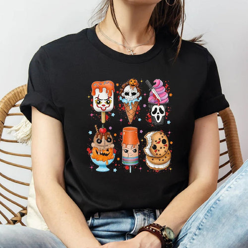 Halloween Horror Movie Characters Ice Cream T-Shirt - dcprintify