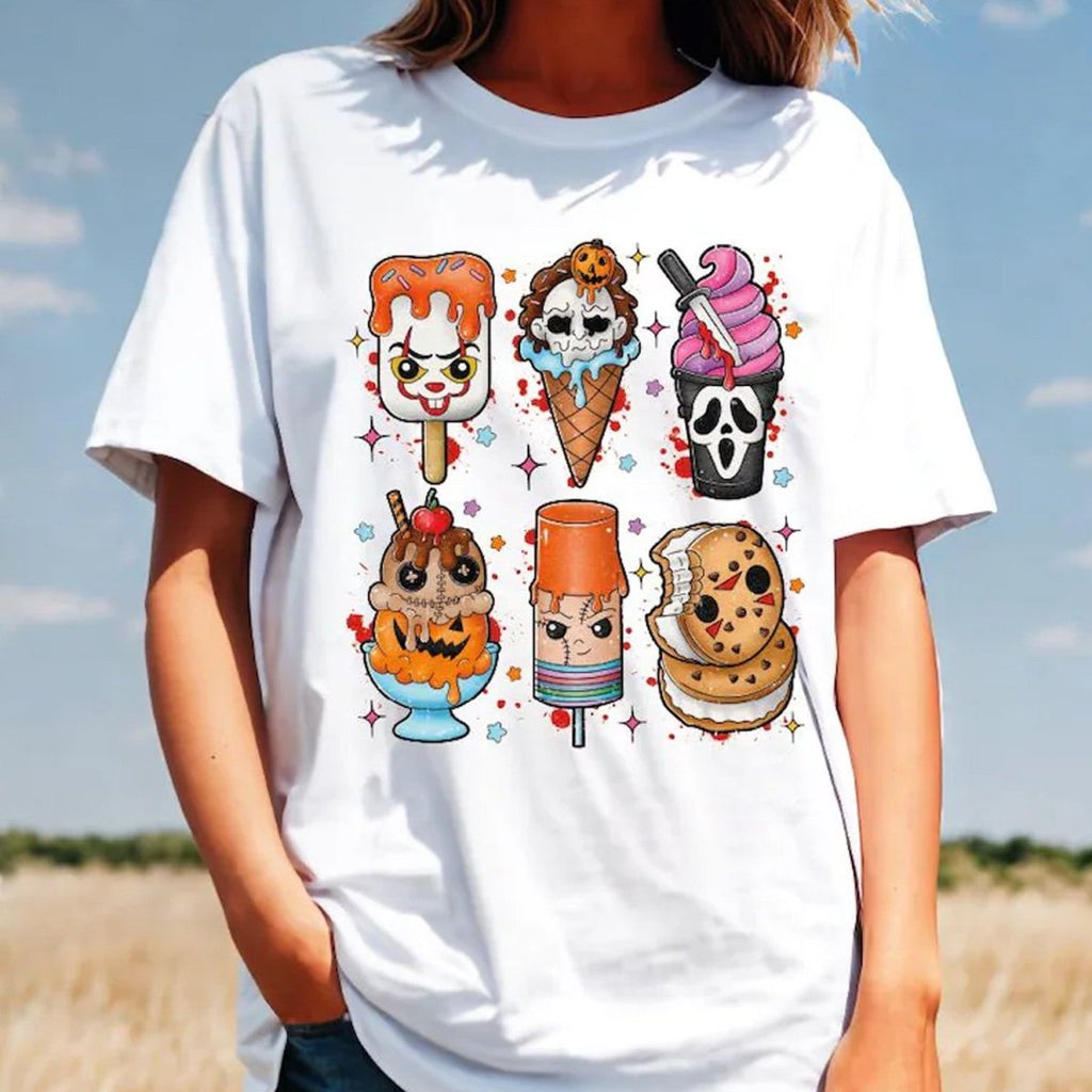 Halloween Horror Movie Characters Ice Cream T-Shirt - dcprintify