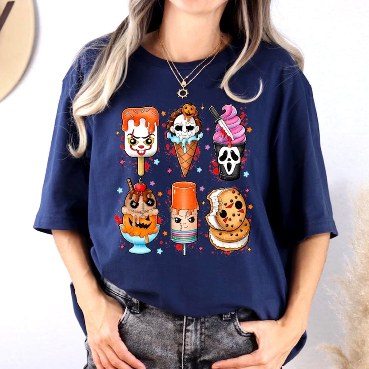 Halloween Horror Movie Characters Ice Cream T-Shirt - dcprintify